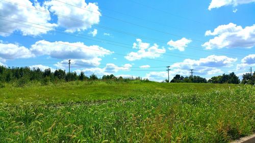 Scenic view of field against cloudy sky