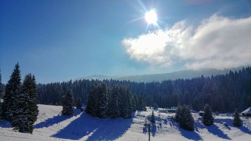 Scenic view of snow covered landscape against sky