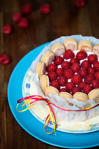Close-up of dessert with raspberries 