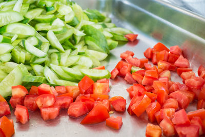 Close-up of chopped fruits and vegetables