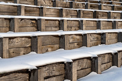 Close-up of snow covered roof against fence