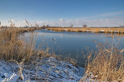 Frozen lake against sky