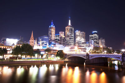 Illuminated city at night