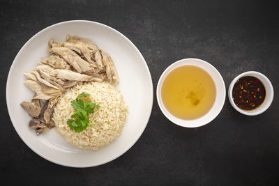 High angle view of breakfast served on table