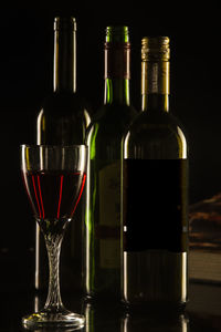 Close-up of beer glass bottle