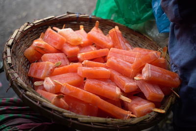 High angle view of vegetables in basket