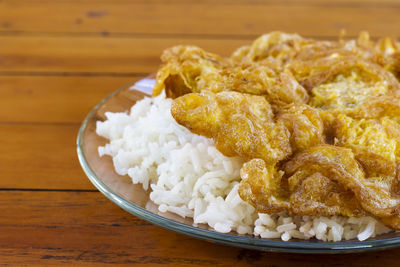 Close-up of food in plate on table