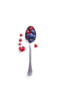 High angle view of strawberry against white background