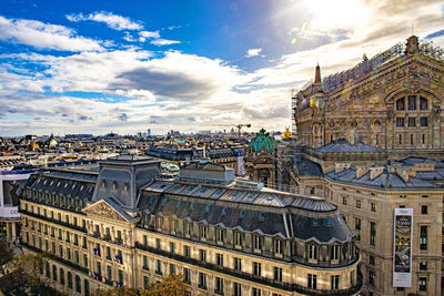 High angle view of buildings in city