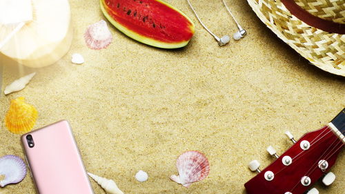 High angle view of fruits on table