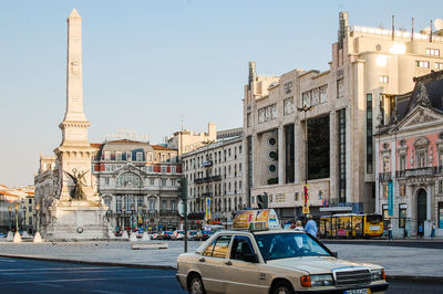 Retro townscape and central tower in focus