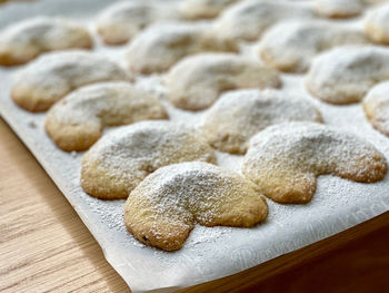 High angle view of cookies on table