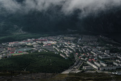 High angle view of townscape against sky