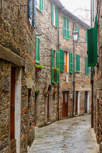 Narrow alley amidst residential buildings