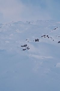 Scenic view of snow covered land against sky