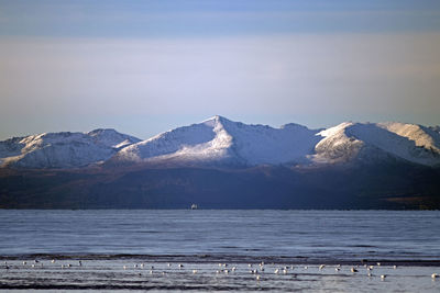 Scenic view of snowcapped mountains against sky