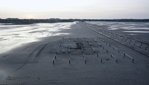 High angle view of beach against sky during winter
