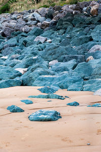 High angle view of blue sea shore