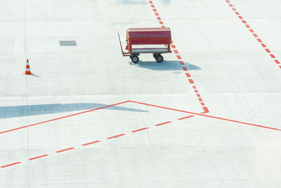 High angle view of zebra crossing on road