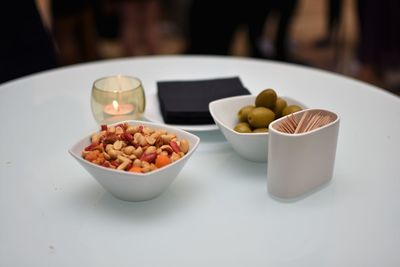 Close-up of food served on table