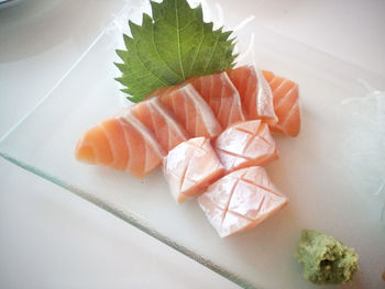 High angle view of sushi on plate