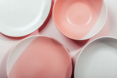 High angle view of pink eggs on table