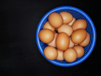 High angle view of eggs in container