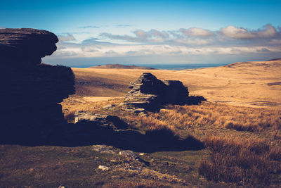 Watern tor, dartmoor, scenic view looking north across dry peatland