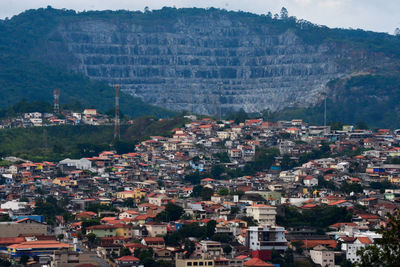 High angle view of buildings in city