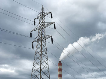 Low angle view of electricity pylon against sky