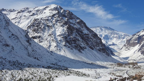 Scenic view of snowcapped mountains against sky