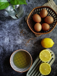 High angle view of fruits on table