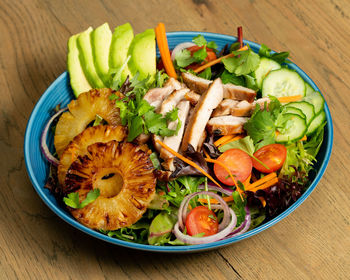 Close-up of salad in bowl on table