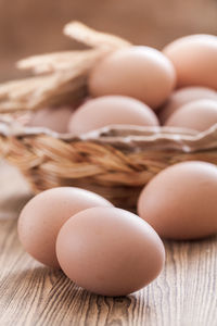 Close-up of eggs on table