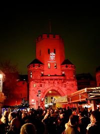 Illuminated christmas tree at night