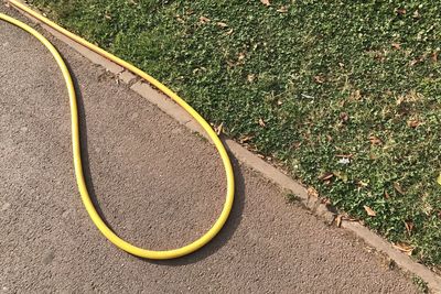 High angle view of yellow leaf on road