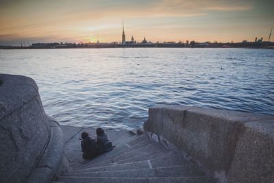 Scenic view of sea at sunset