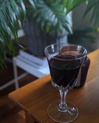 Close-up of wine glass on table