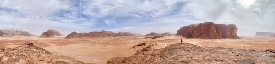 Panoramic view of arid landscape against sky