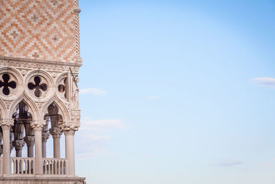 Low angle view of historic building against clear sky