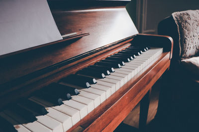 High angle view of piano keys