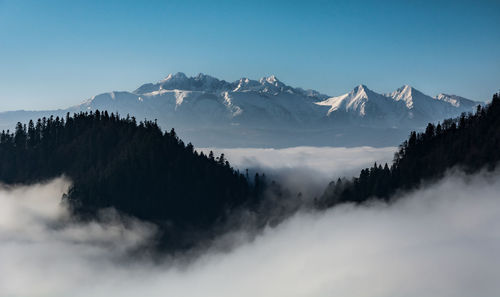 Scenic view of snowcapped mountains against sky