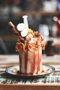 Close-up of dessert on table