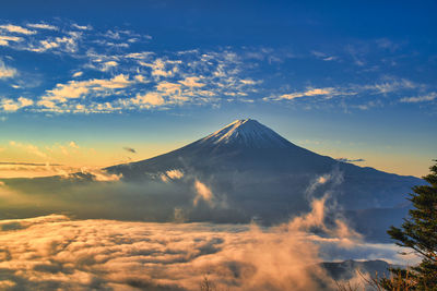 View of mt,fuji against sea of clouds sky