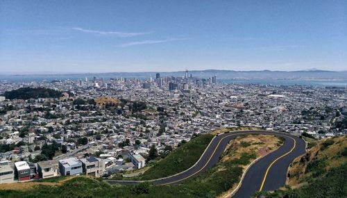 High angle view of cityscape against sky