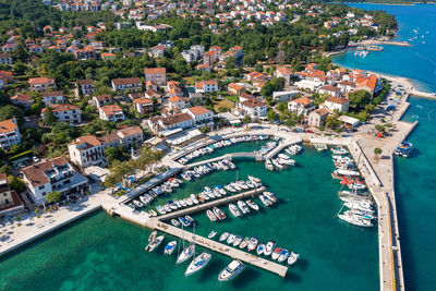 Aerial scene of njivice town on krk island, croatia