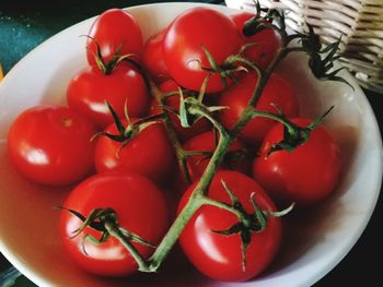 High angle view of tomatoes in bowl