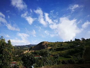 Scenic view of farm against sky