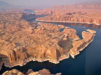 High angle view of rock formations in river