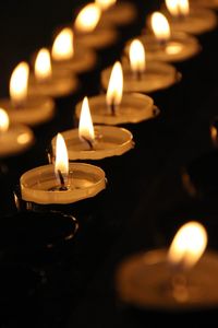 Close-up of illuminated tea light candles